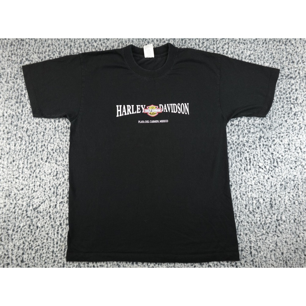 Bootleg Harley Davidson Playa Del Carmen Mexico Graphic TShirt Mens L Black Good